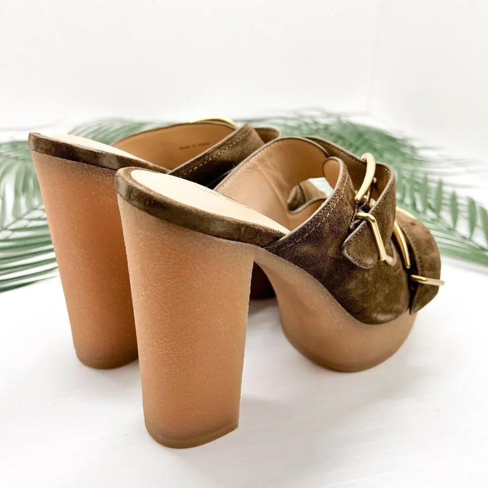 Veronica Beard Garrick Brown Suede Dual Buckle Platform Sandals Size 6.5M NWB